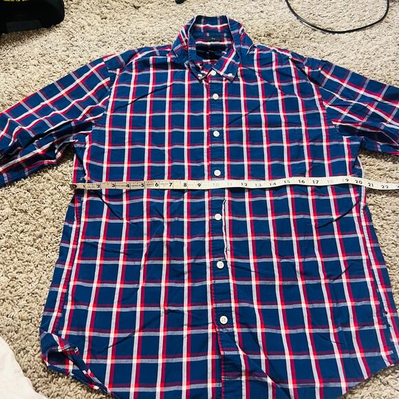 Vintage Y2K J Crew Red Navy Checkered L Long Sleeve Button Up Casual Mens - Picture 2 of 4